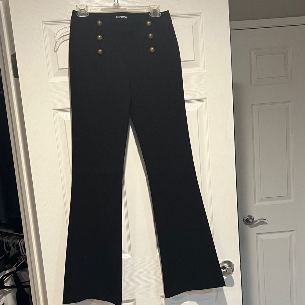 Express Black Flare Trousers with Button Accents